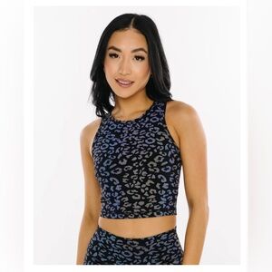 ZYIA Active Black Leopard Reflective High Neck Stronger Tank